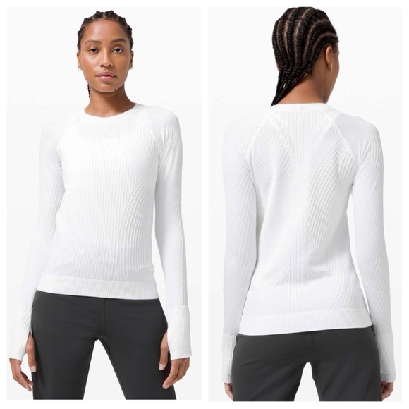 lululemon athletica Tops - Lululemon sz 10 Rest Less Ribbed Long Sleeve White Pullover Top Tee W3CGJS